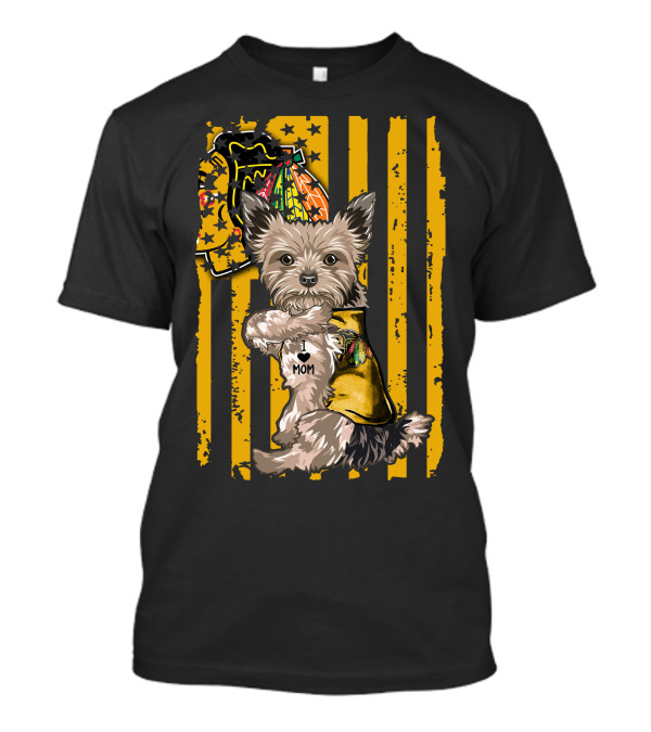 Yorkshire Terrier I Love Mom Chicago Blackhawks Stripes T-Shirt