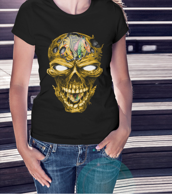 Skull Chicago Blackhawks Head T-Shirt