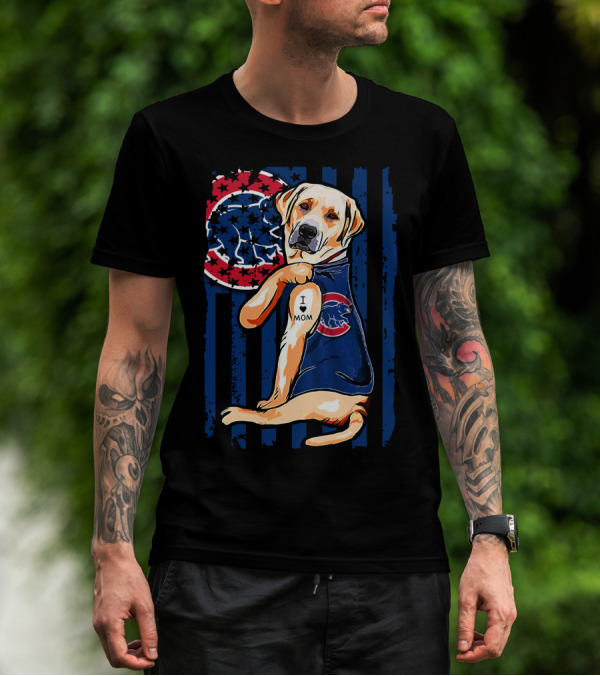 Labrador Retriever I Love Mom Tattoo Chicago Cubs Stripes T-Shirt