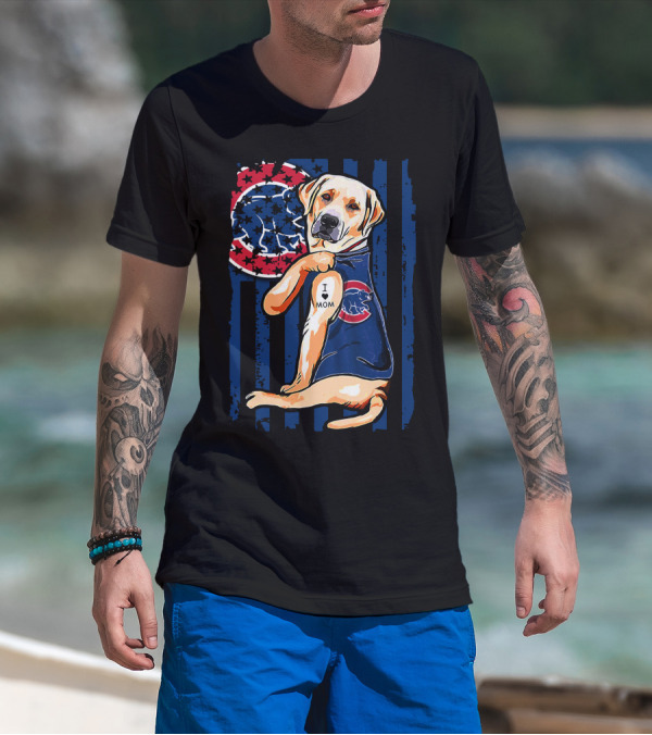 Labrador Retriever I Love Mom Tattoo Chicago Cubs Stripes T-Shirt