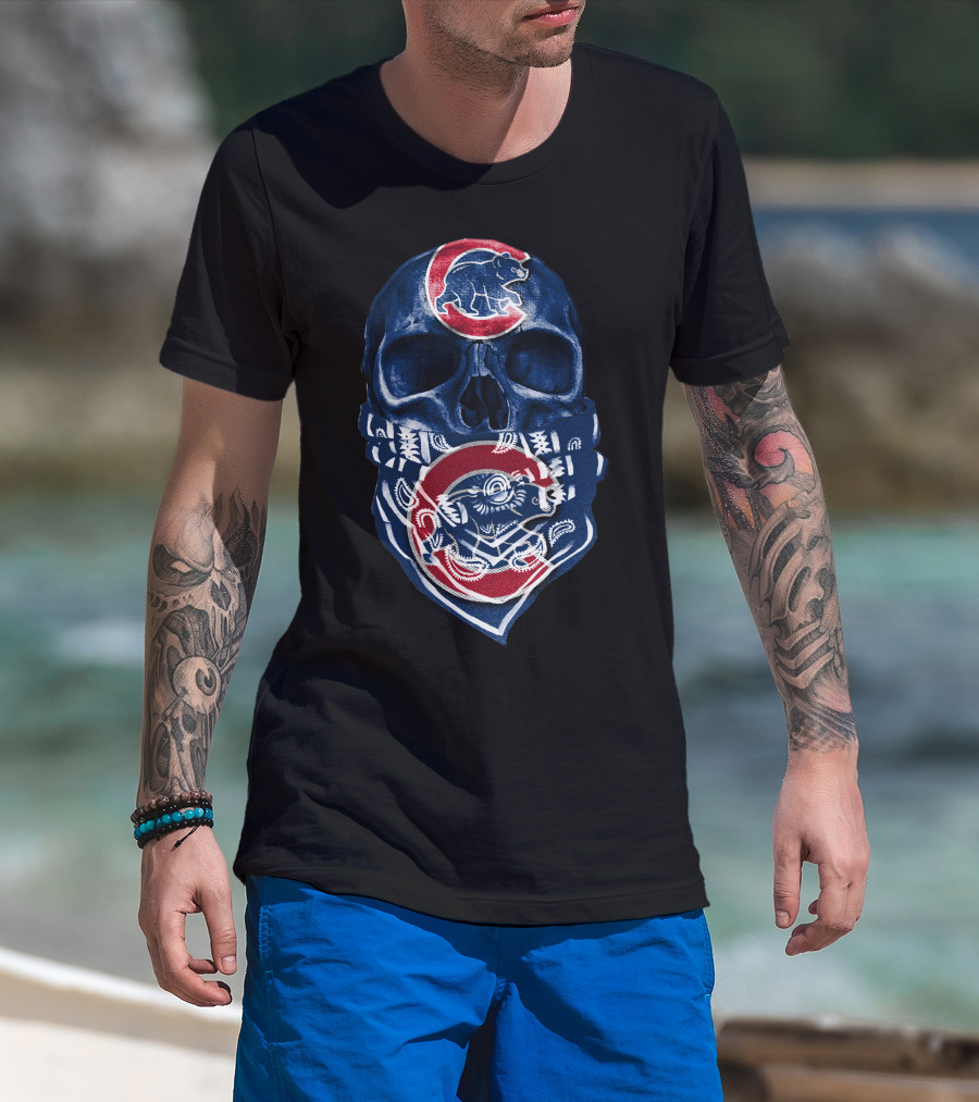 Chicago Cubs Skull Bandana Bear T-Shirt