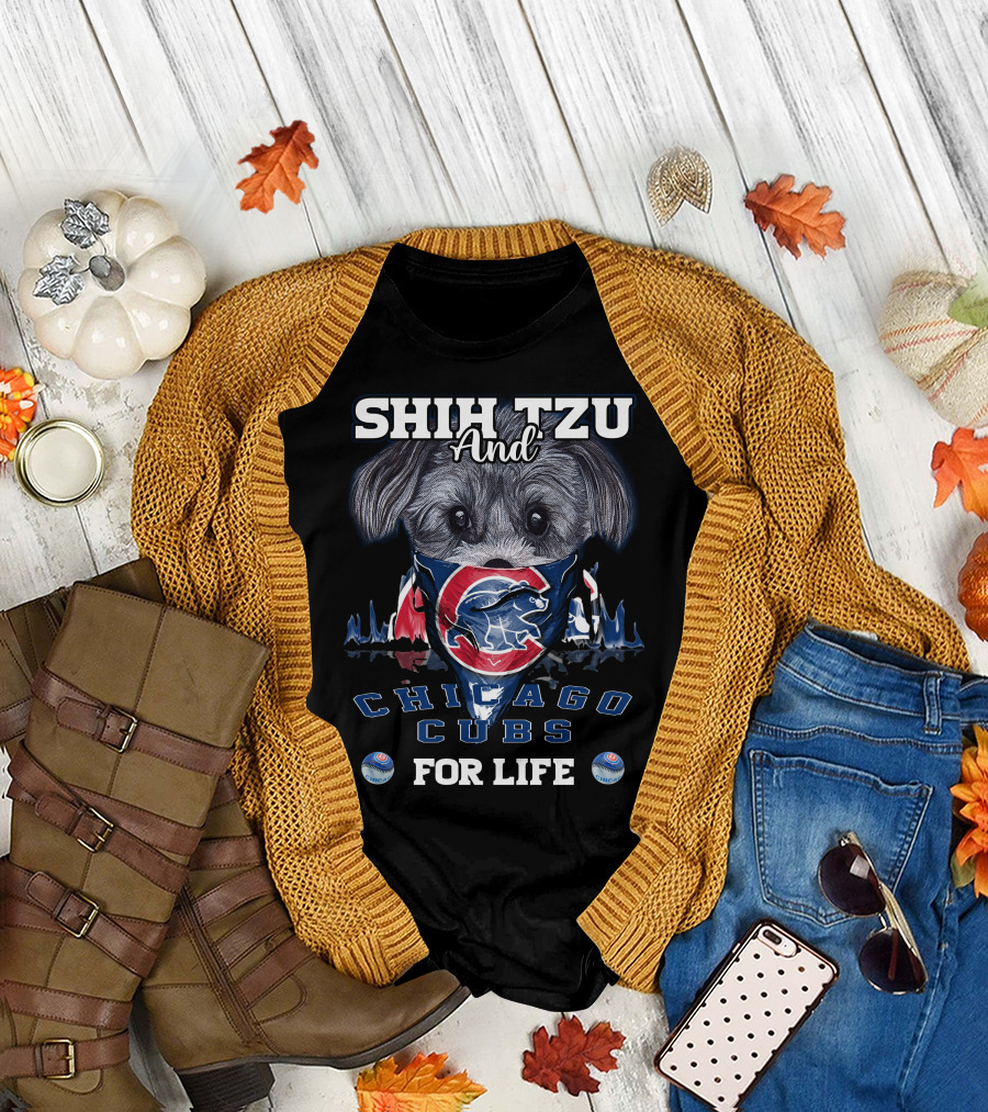 Shih Tzu and Chicago Cubs for Life T-Shirt