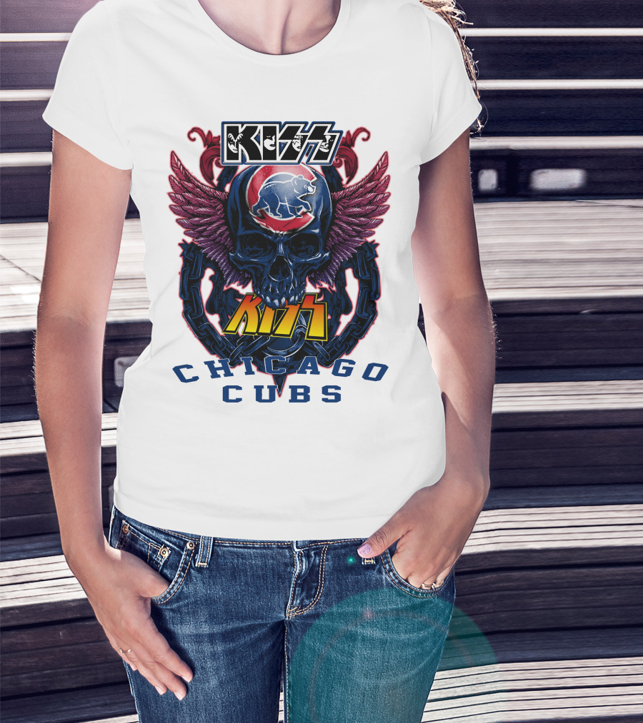 Kiss Chicago Cubs Skull Wings T-Shirt