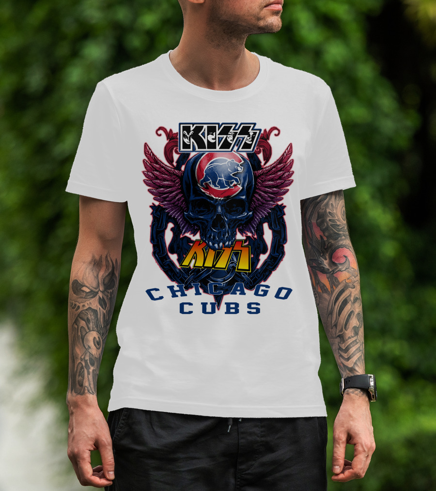 Kiss Chicago Cubs Skull Wings T-Shirt