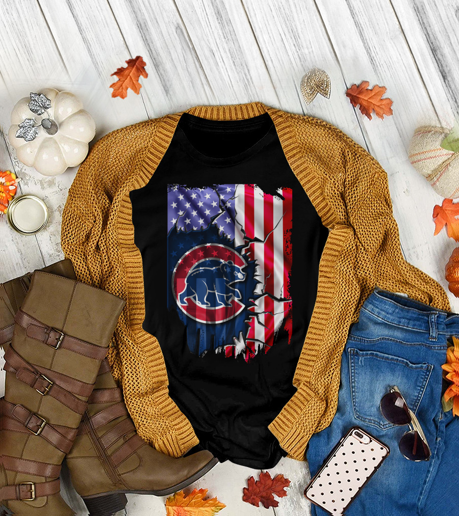 Flag Chicago Cubs American Stars and Stripes Bear T-Shirt
