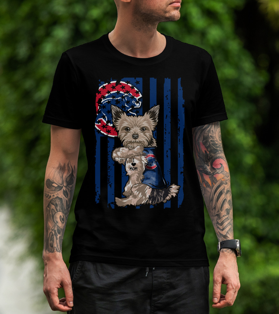 Yorkshire Terrier Wearing Chicago Cubs Vest With I Love Mom Message T-Shirt