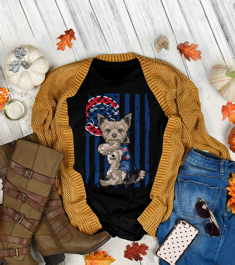 Yorkshire Terrier Wearing Chicago Cubs Vest With I Love Mom Message T-Shirt