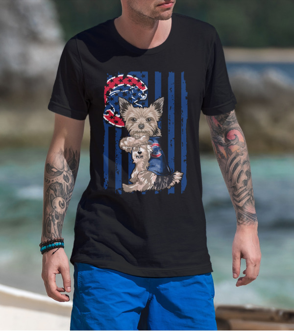 Yorkshire Terrier Wearing Chicago Cubs Vest With I Love Mom Message T-Shirt