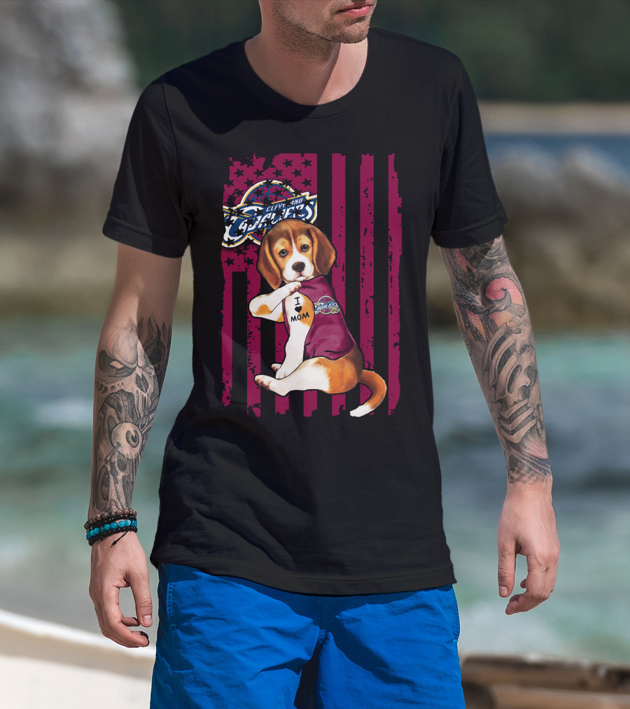 Beagle I Love Mom Cleveland Cavaliers Vintage Flag T-Shirt