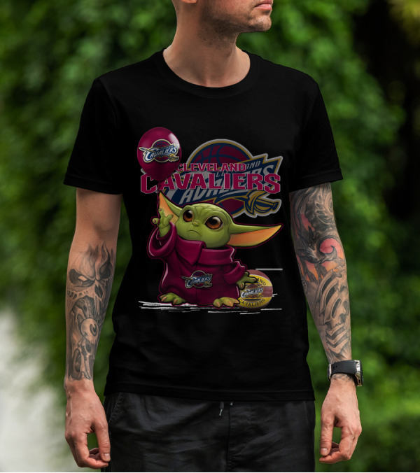 Cleveland Cavaliers Yoda Fan Art With Logo And Basketball T-Shirt