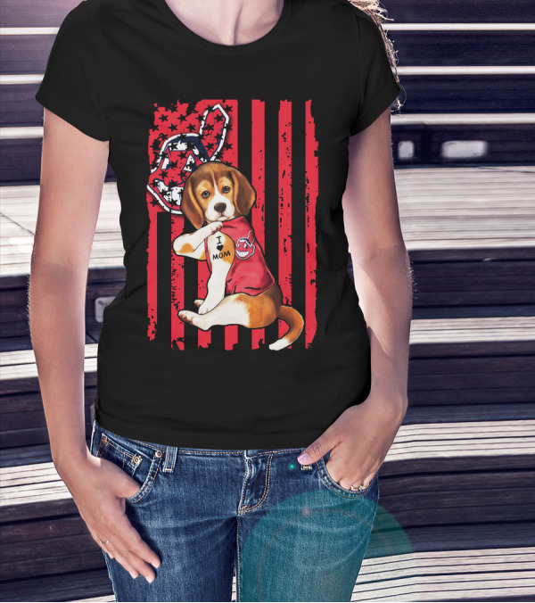 Beagle I Love Mom Cleveland Baseball T-Shirt