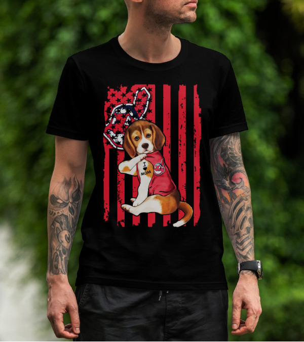 Beagle I Love Mom Cleveland Baseball T-Shirt