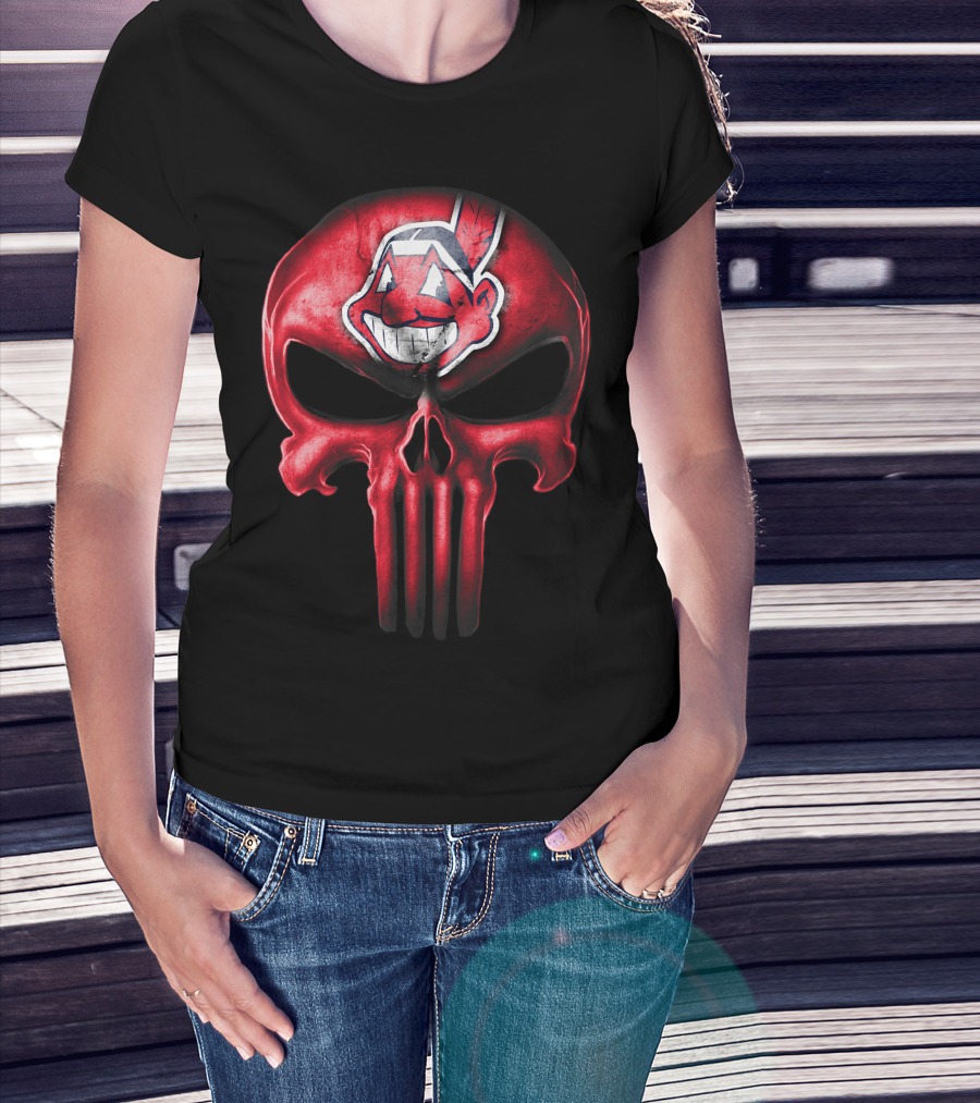 Punisher Skull With Chief Wahoo Cleveland Indians T-Shirt