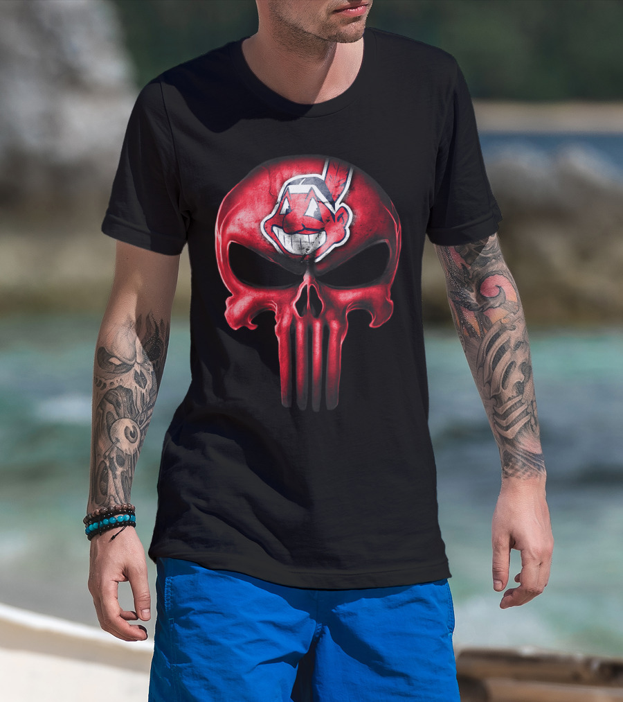 Punisher Skull With Chief Wahoo Cleveland Indians T-Shirt
