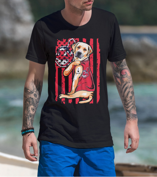 Labrador Retriever I Love Mom Cleveland Indians Red White Blue Flag T-Shirt