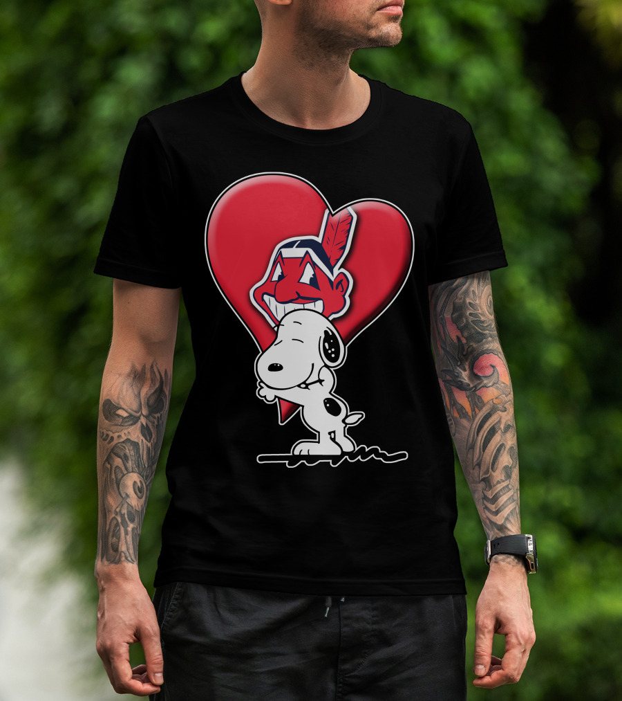 Snoopy Hugging Cleveland Indians Logo Heart T-Shirt