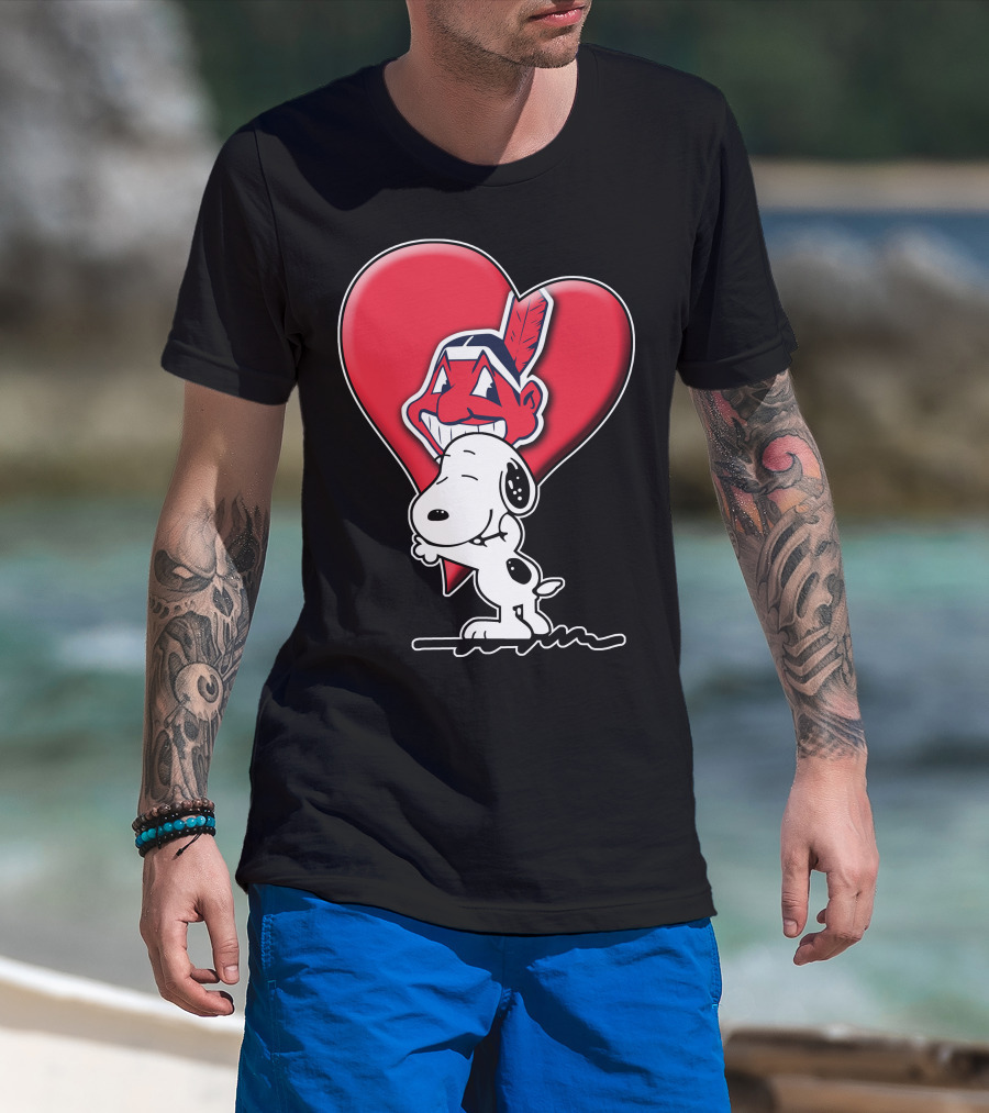 Snoopy Hugging Cleveland Indians Logo Heart T-Shirt