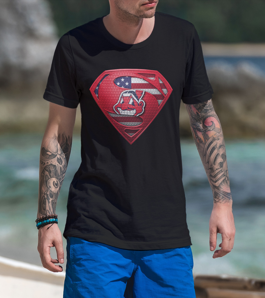 Cleveland Indians Superman Logo With American Flag T-Shirt
