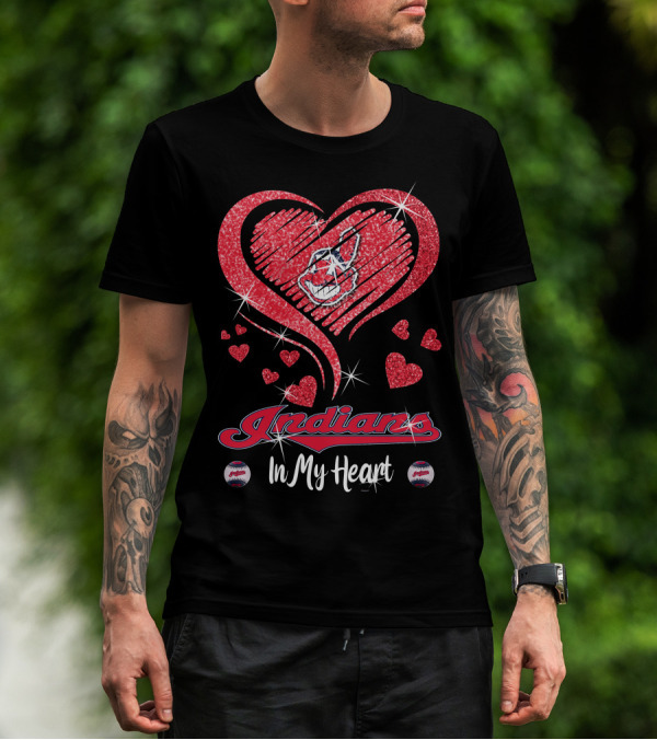 Indians In My Heart Sparkling Red Heart Baseball T-Shirt