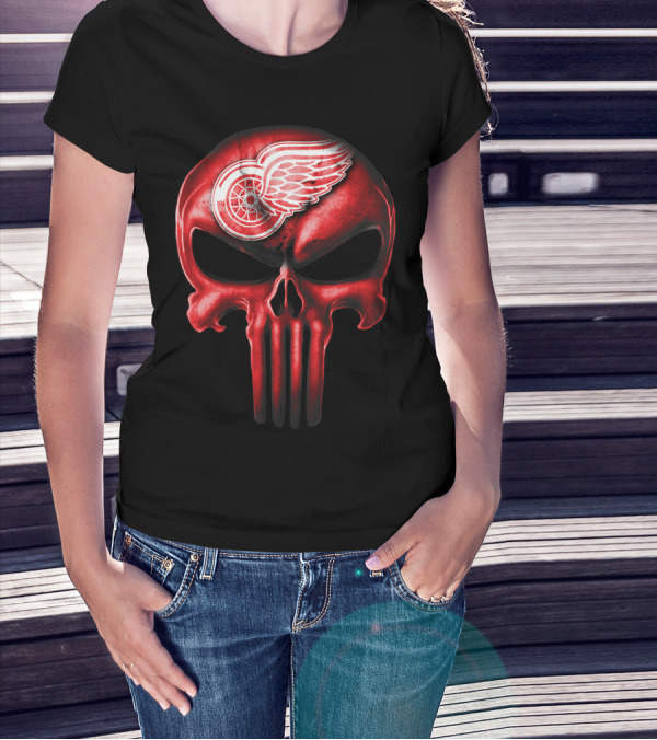 Detroit Red Wings Skull Punisher Crossover T-Shirt