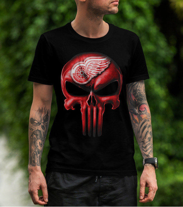Detroit Red Wings Skull Punisher Crossover T-Shirt