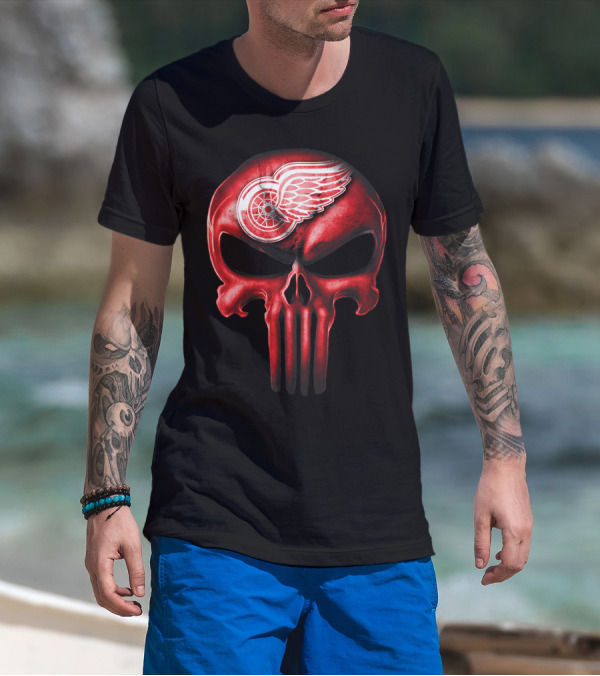 Detroit Red Wings Skull Punisher Crossover T-Shirt