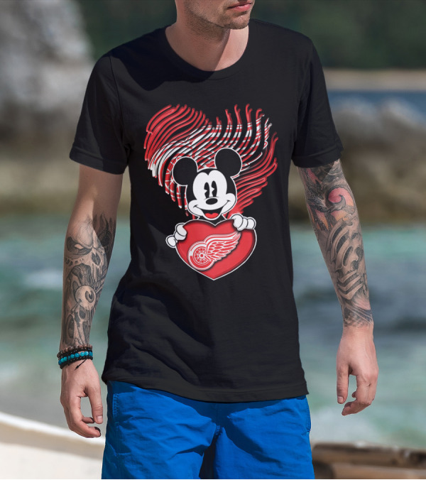 Mick Heart Holding Detroit Red Wings Fingerprint T-Shirt