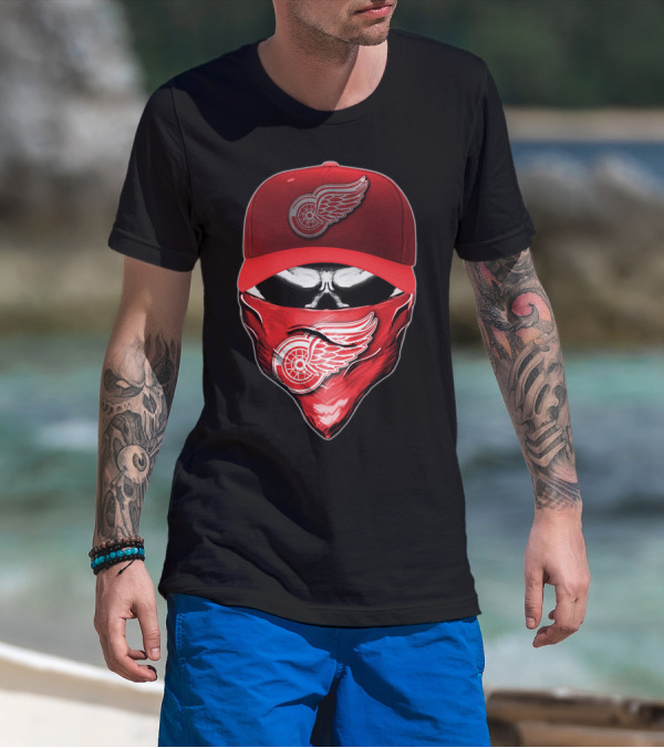 Skull Detroit Red Wings Bandana And Cap T-Shirt
