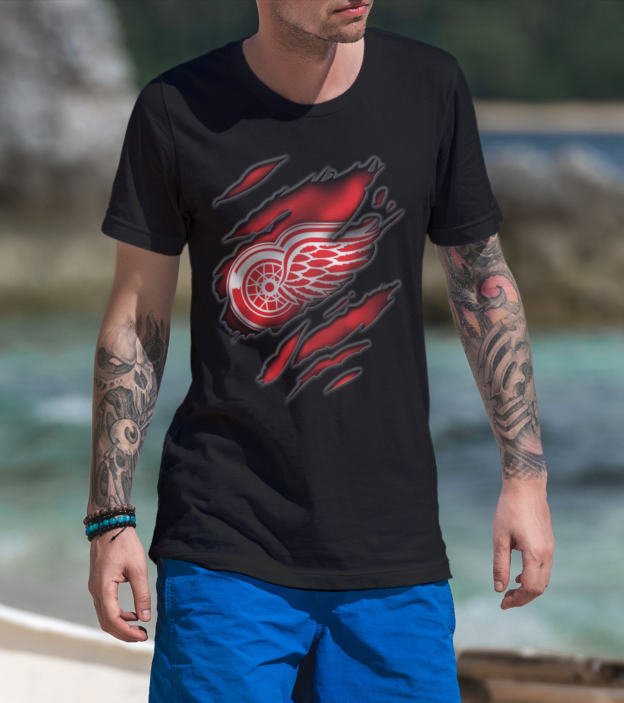 Torn Detroit Red Wings Logo Claw Marks T-Shirt