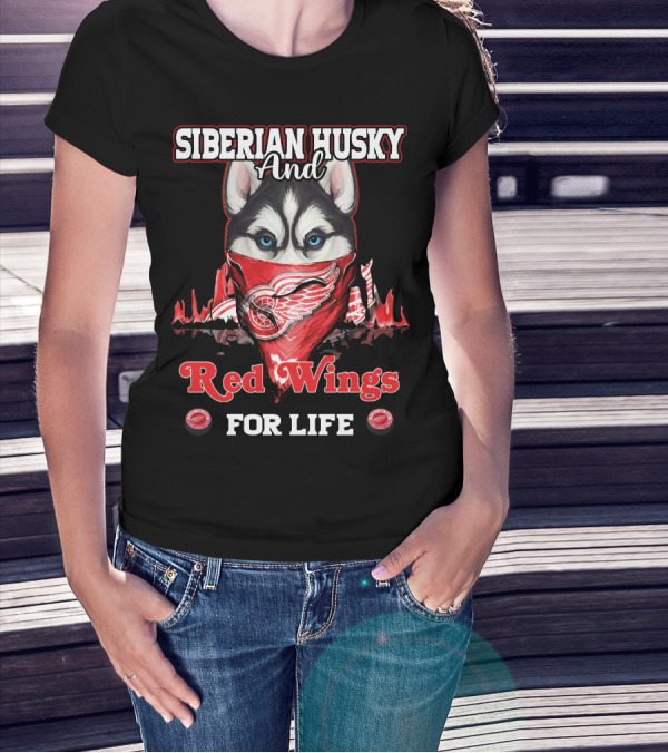 Siberian Husky And Red Wings For Life T-Shirt