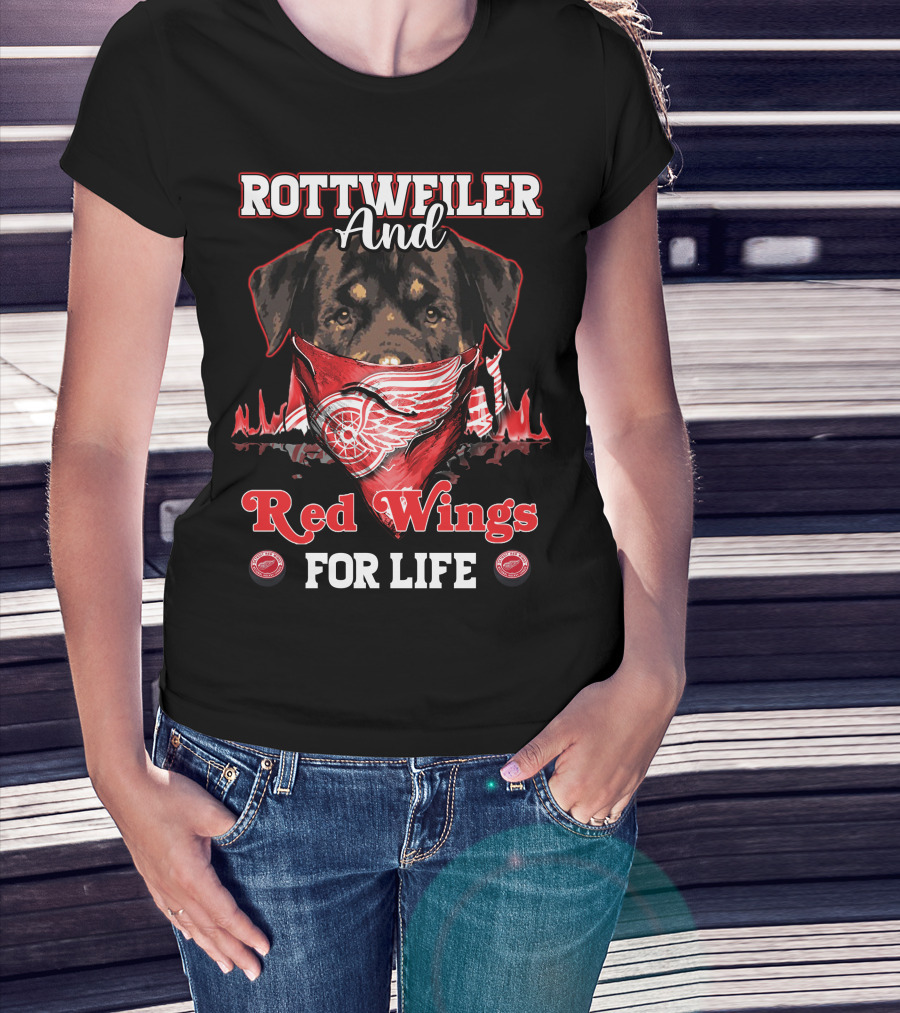 Rottweiler And Red Wings For Life Detroit T-Shirt