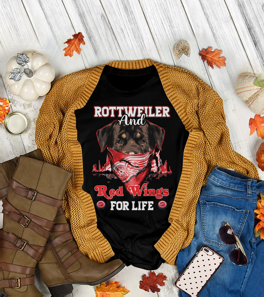 Rottweiler And Red Wings For Life Detroit T-Shirt