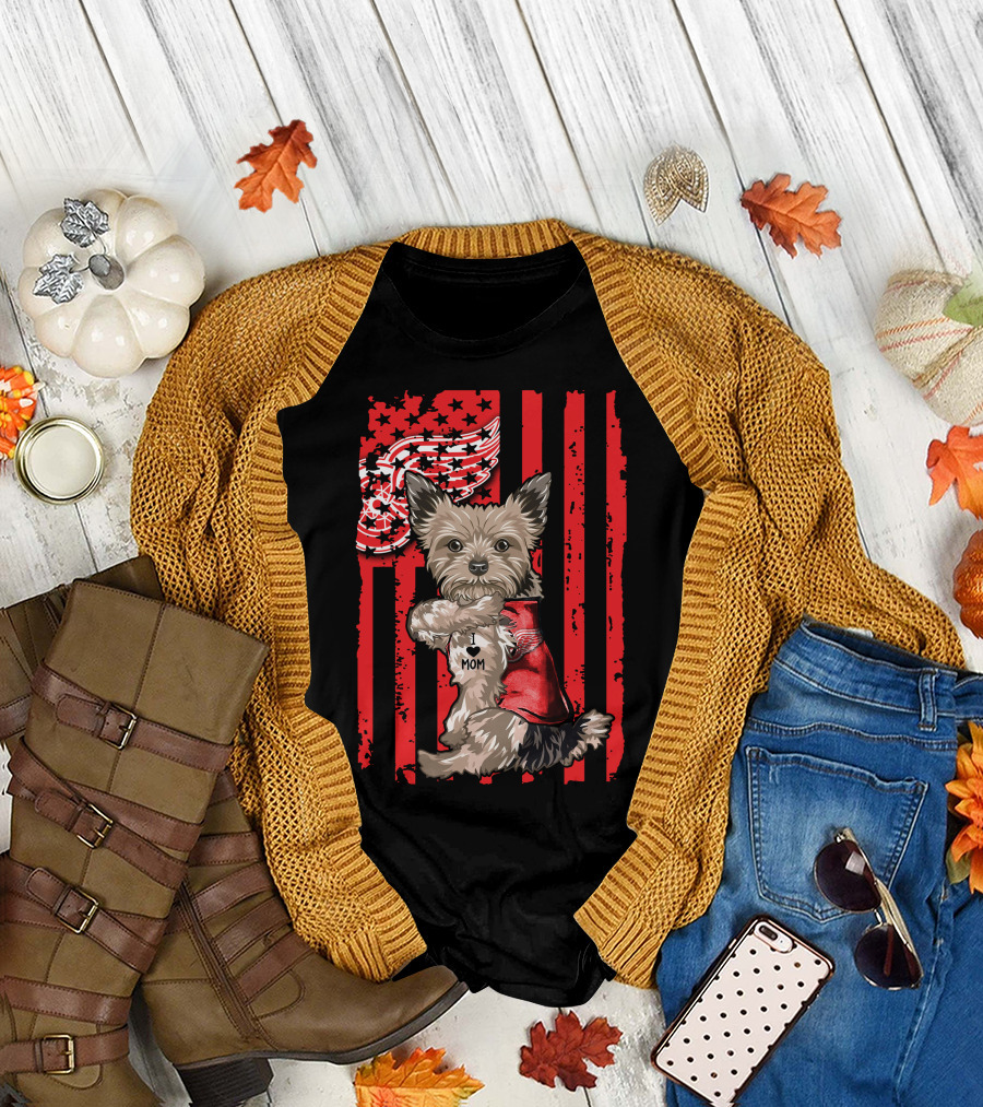 Yorkshire Terrier I Love Mom Detroit Red Wings T-Shirt