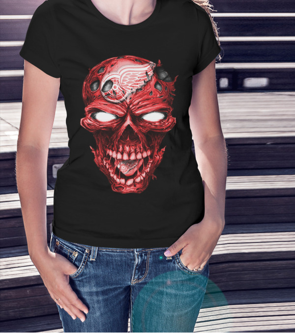 Detroit Red Wings Skull Helmet Hockey Emblem T-Shirt