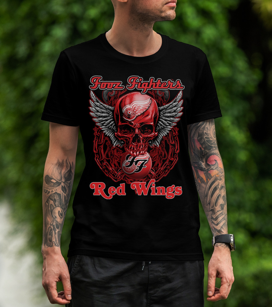 Fooz Fighters Detroit Red Wings Skull Wings T-Shirt
