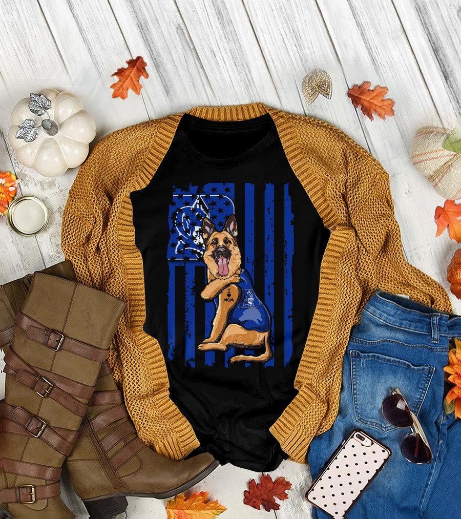 German Shepherd I Love Mom Duke Blue Devils Flag T-Shirt