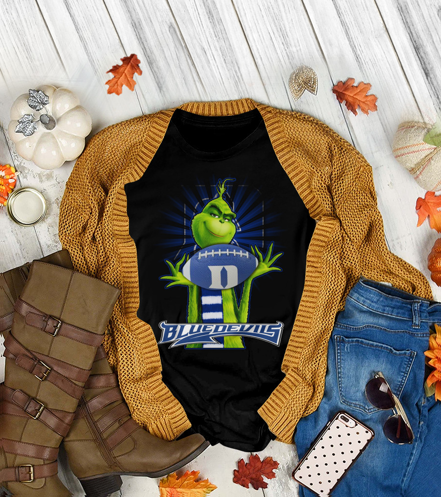 Grinch Holding Duke Blue Devils Football T-Shirt