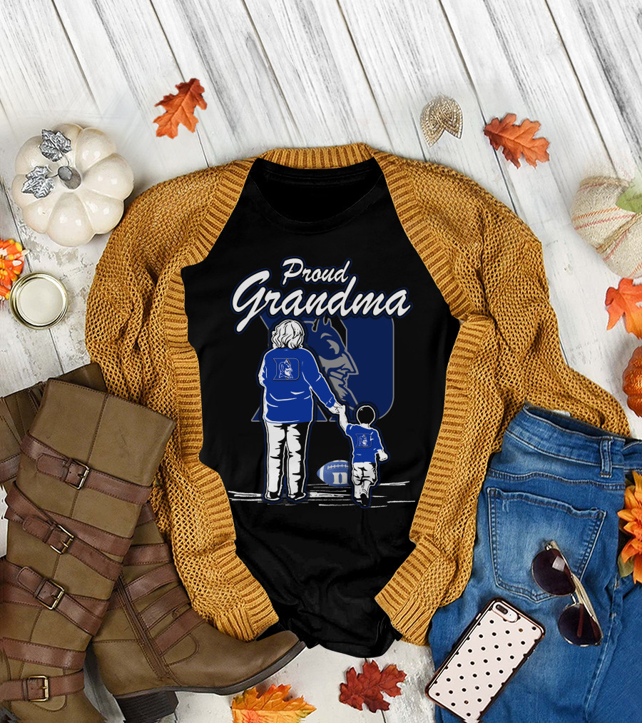 Proud Grandma Duke Blue Devils Football Fan with Child Walking Iconic T-Shirt