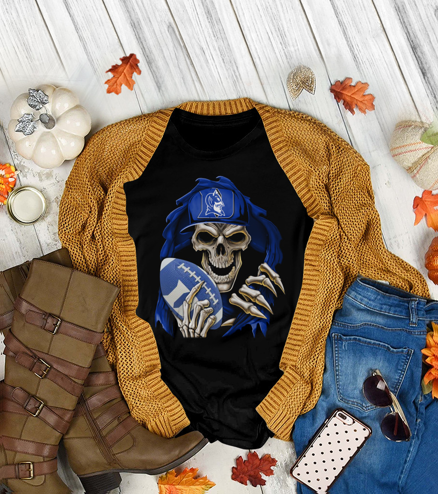 Duke Blue Devils Skull with Football and Logo Hat T-Shirt