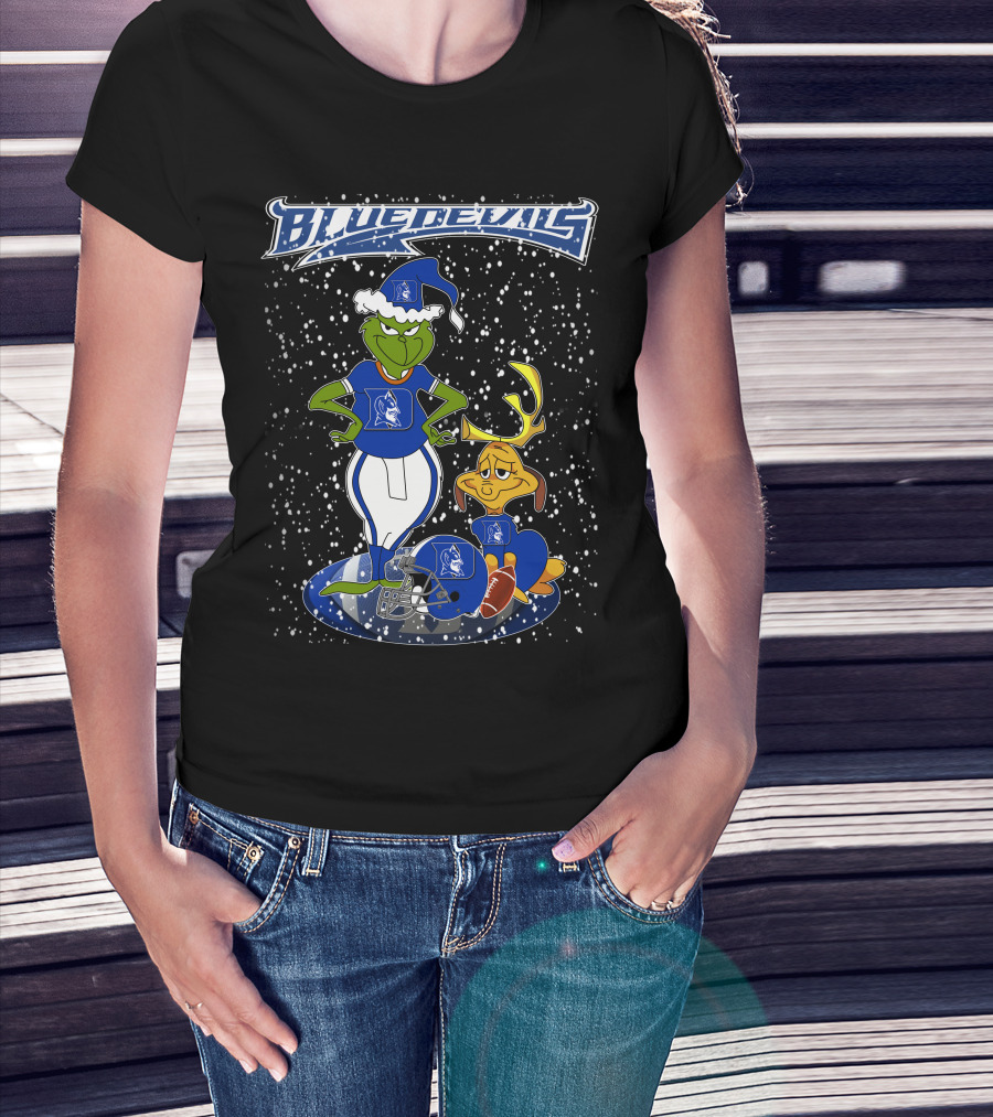 Grinchxmas Blue Devils Snowy Football Fan T-Shirt