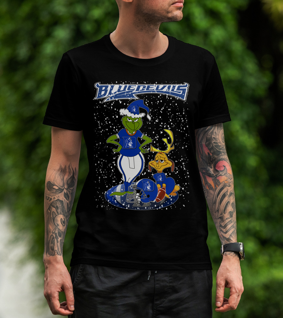 Grinchxmas Blue Devils Snowy Football Fan T-Shirt