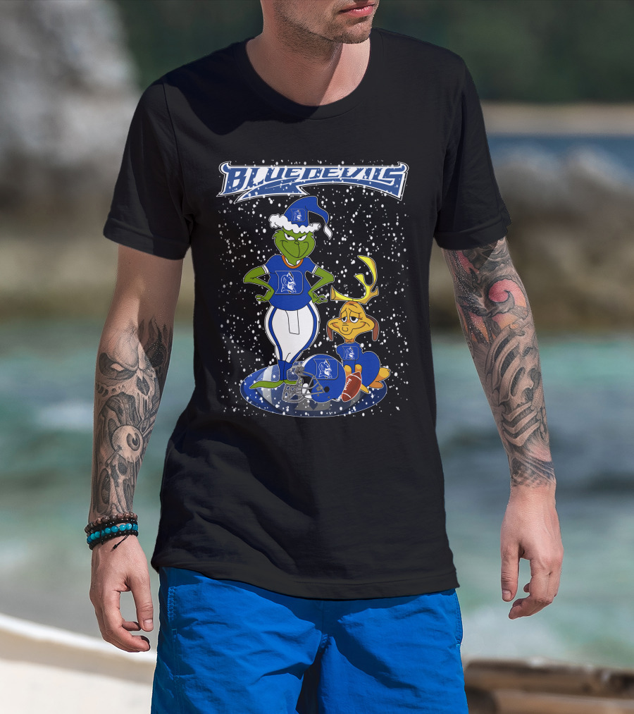 Grinchxmas Blue Devils Snowy Football Fan T-Shirt