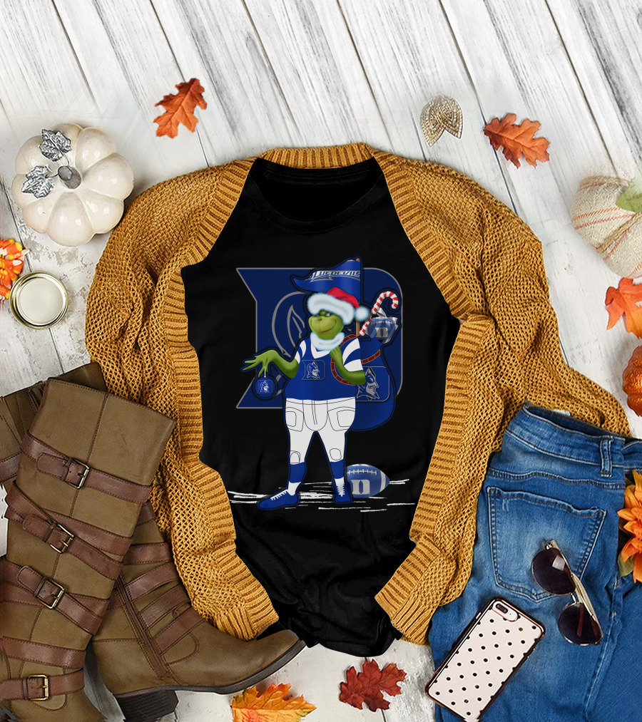 Grinchxmas Duke Blue Devils Football Santa Claus Festive Crossover T-Shirt