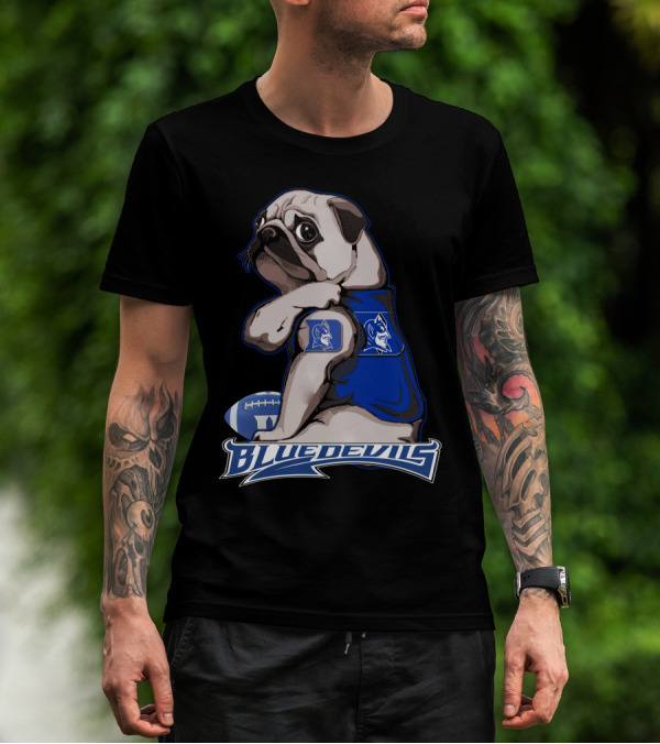 Pug Wearing Blue Devils Football Jersey T-Shirt