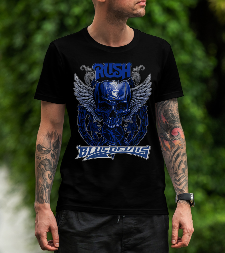 Rush Duke Blue Devils Winged Skull Emblem T-Shirt