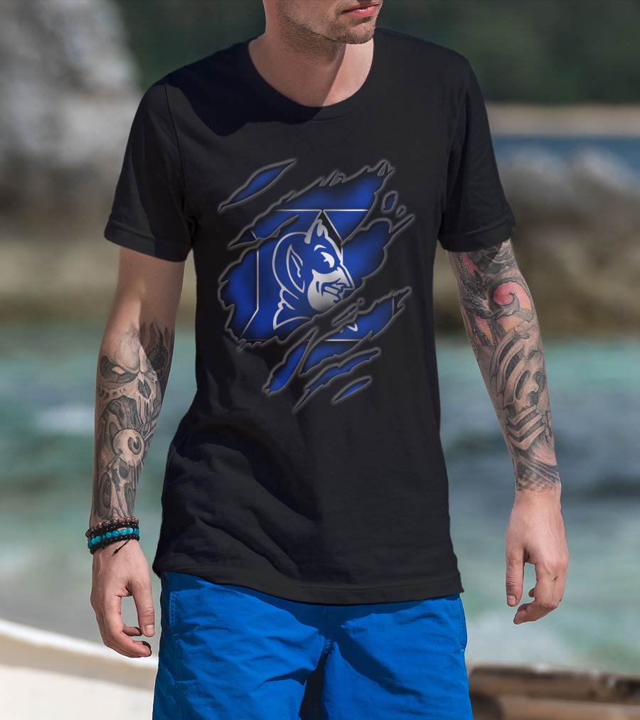 Torn Duke Blue Devils Logo Claw Marks T-Shirt