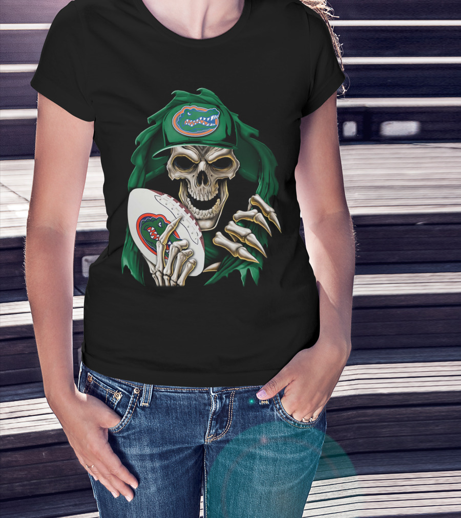 Skullbong Florida Gators Skeleton With Football And Logo T-Shirt