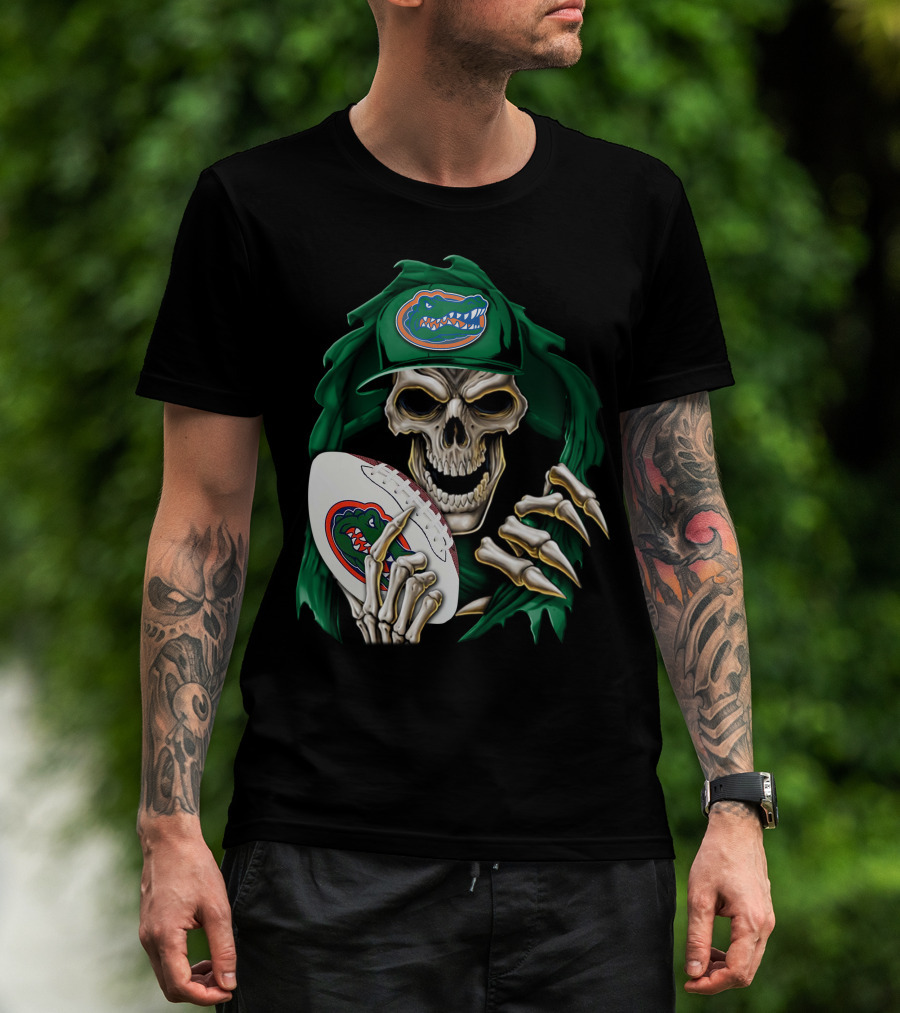 Skullbong Florida Gators Skeleton With Football And Logo T-Shirt