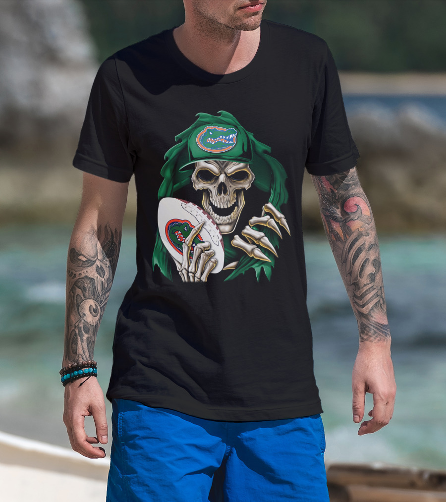 Skullbong Florida Gators Skeleton With Football And Logo T-Shirt