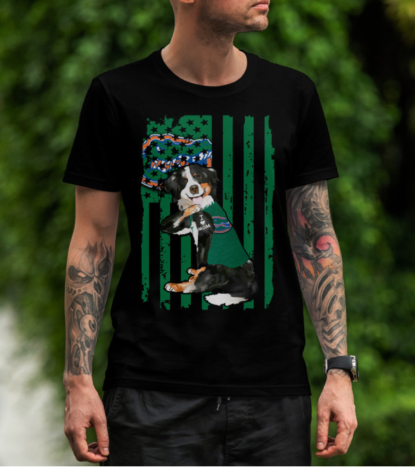 Border Collie I Love Mom Florida Gators Patriotic Flag T-Shirt